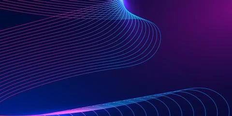 Abstract digital wave background with glowing particle curves on a dark blu.. 库存插图