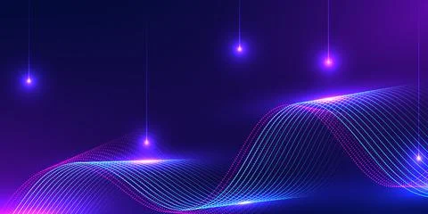 Abstract digital wave background with neon purple light glow. Perfect for d.. Stock Illustration