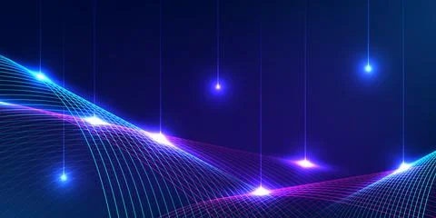 Abstract digital wave background with neon purple light glow. Design for me.. Stock Illustration
