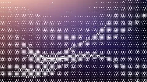 Abstract digital wave background with white glowing dots and purple gradient 스톡 일러스트