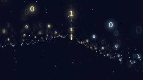 Abstract Digital Wave of Binary Code Numbers Flowing Through Dark Cyberspace Stock Footage 336775439