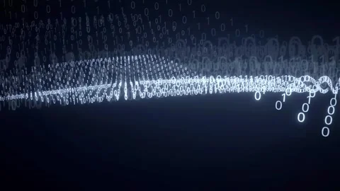Abstract Digital Wave of Binary Code Flowing Through Dark Blue Cyberspace Stock Footage 336781114