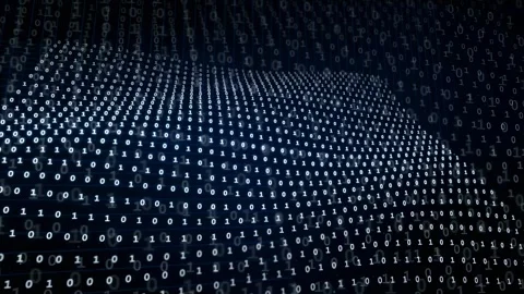 Abstract Digital Wave of Binary Code Flowing in Dark Blue Cyber Space Background Stock Footage 339322790