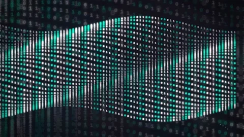 Abstract digital wave of binary code flowing across a dark background for Stock Footage 339324058
