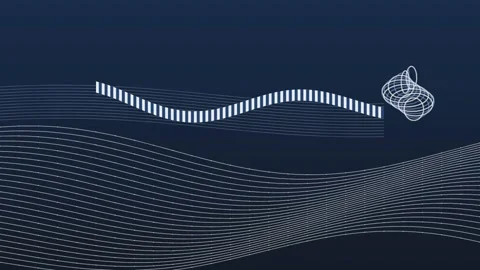 Abstract digital wave data stream flowing into complex swirling geometric s.. 库存影片 341025493