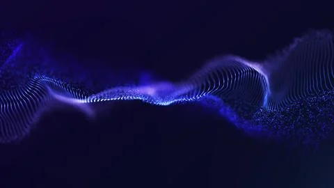 Abstract digital wave flow with glowing purple and blue particles, futurist.. イラスト素材