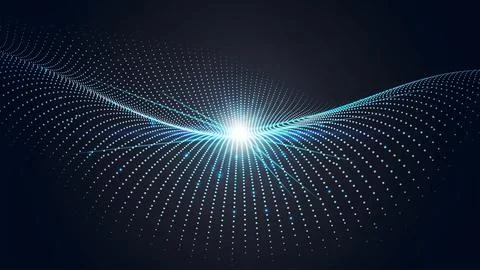 Abstract digital wave formed by glowing dots and particles on a dark backgrou Stock Illustration