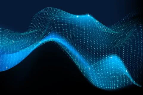Abstract digital wave formed by a network of interconnected dots and lines. Data Stock Illustration