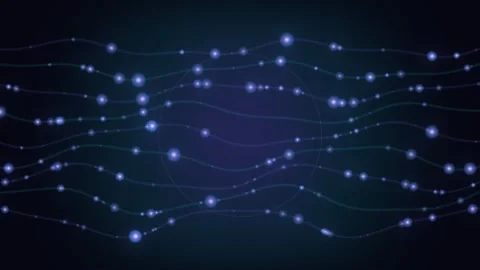 Abstract digital wave of glowing blue particles on dark background Stock Footage 336351990