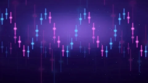 Abstract digital wave of glowing blue and purple neon stars on dark cosmic Stockbeeldmateriaal 343441731