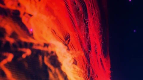 Abstract digital wave of glowing red and orange particles Illustrazione stock