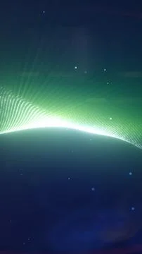 Abstract digital wave with green light beams and white grid pattern on a dark Stock Photos
