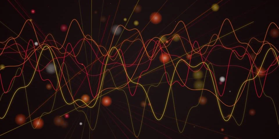 Abstract digital wave lines with glowing particles Illustrazione stock