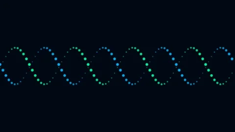 Abstract digital wave pattern composed of glowing blue and green light dots Video stock 335118302