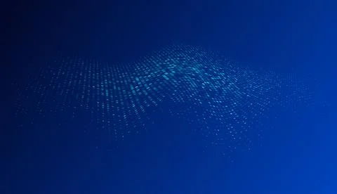 Abstract digital wave pattern with glowing blue dots on dark gradient background Stock Illustration