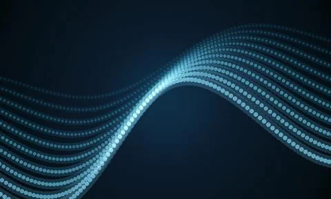 Abstract digital wave pattern made of connected glowing dots on dark space Stock Illustration