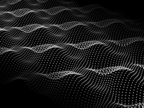 Abstract digital wave white particles on black. Abstract background. Stock Illustration