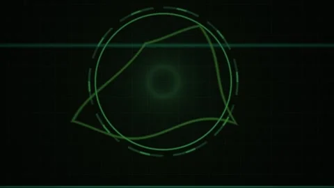 Abstract Digital Waveform Animation with Circular HUD Interface Elements. Stock Footage 340513292