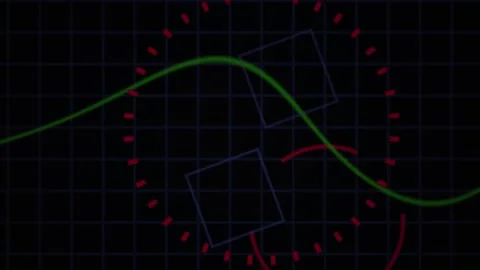 Abstract Digital Waveform Animation with Circular Grid and Geometric Data V.. Stock Footage 341787364