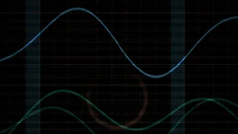 Abstract Digital Waveform Animation with Glowing Neon Lines and Circular Da.. Stock Footage 340486751