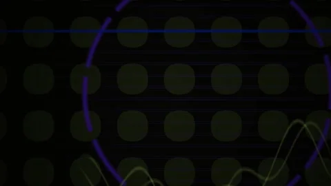 Abstract Digital Waveform Animation with Glowing Circular HUD Elements on D.. Stock Footage 340513156
