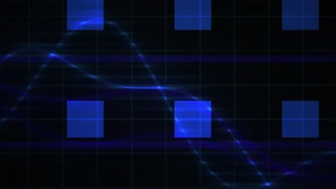 Abstract Digital Waveform Animation with Glowing Blue Data Lines and Grid B.. Stock Footage 340513211
