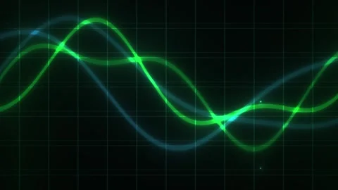 Abstract Digital Waveform Animation with Glowing Neon Lines on Dark Grid Ba.. Stock Footage 341787668