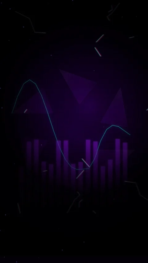 Abstract Digital Waveform Audio Visualizer with Purple Geometric Background.. Stock Footage 347073916
