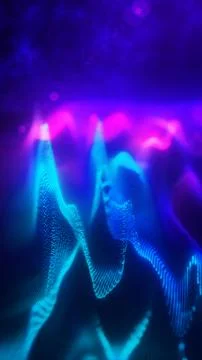 Abstract digital waveform with blue and purple glowing peaks against a dark.. Stock Illustration