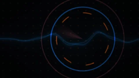 Abstract Digital Waveform Visualization with Circular HUD Interface Elements. Stock Footage 340513471