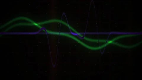 Abstract Digital Waveform Visualization with Glowing Neon Green and Purple .. Stock Footage 340513701