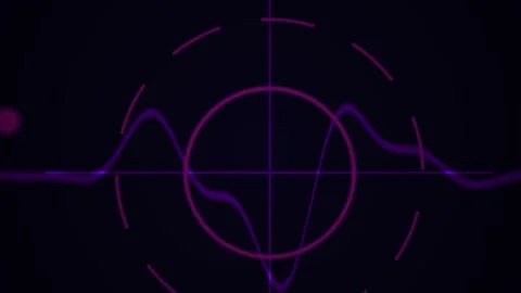 Abstract Digital Waveform Visualization with Pulsing Circular HUD Elements. Stock Footage 340513575