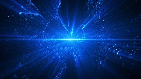 Abstract digital waves emit bright rays of light and swirl with wave energy Stock Footage 293703317