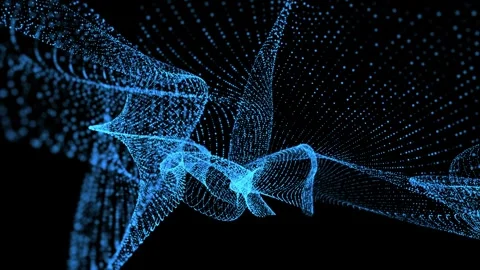 Abstract digital waves of light particles pulse through dark, ethereal space Stock Footage 336828896