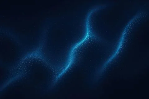 Abstract digital waves of luminous blue dots flowing over a dark gradient s.. Stock Illustration