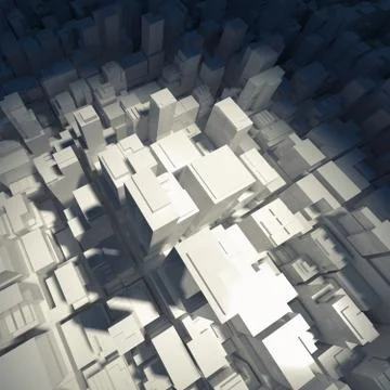Abstract digital white schematic cityscape 3d Stock Illustration