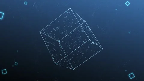 Abstract digital wireframe cube with glowing network connections and data p.. Stock Footage 329233037