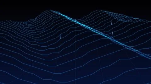 Abstract Digital Wireframe Landscape Showing Advanced Cyber Terrain With Gl.. Illustrazione stock