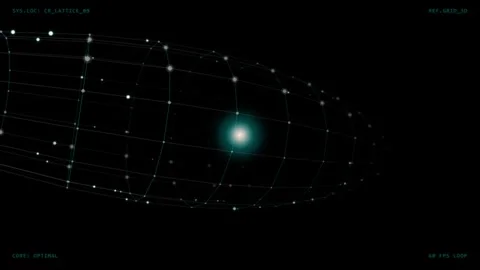 Abstract digital wireframe sphere with glowing core rotating in dark space .. 動画素材 343155037