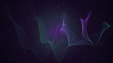 Abstract digital wireframe waves morphing into geometric star shapes on dar.. Stock Footage 345127492