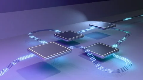 Abstract Digital Workflow Steps with Glowing Data Connections Stock Footage 327959136