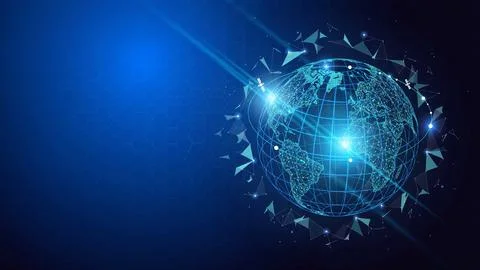 Abstract digital world globe glowing with blue light and connection nodes Stock Illustration