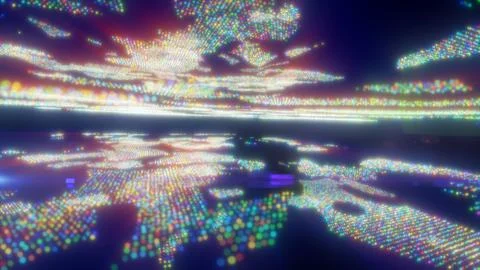 Abstract digital world map with colorful glowing dots representing global con Illustrazione stock