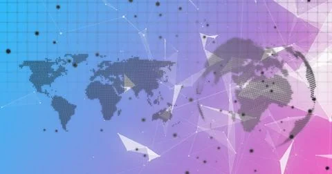 Abstract digital world map with geometric shapes and network connections Stock Photos