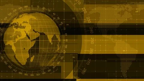 Abstract Digital World Map with Globe in Yellow Tones Stock Illustration