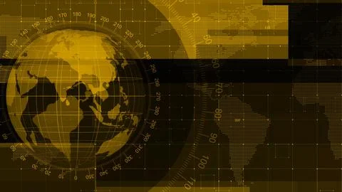Abstract Digital World Map with Yellow Globe Stock Illustration