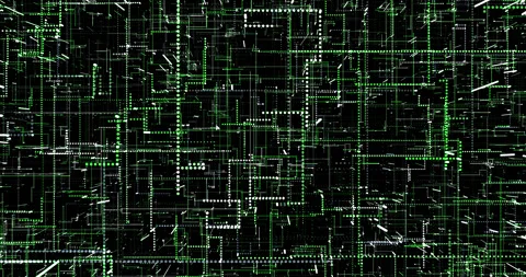 The abstract digital world pulsates with neon lines and dots, weaving the pa Stock Footage 325218613
