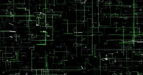The abstract digital world pulsates with neon lines and dots, weaving the pa Stock Footage 325223281