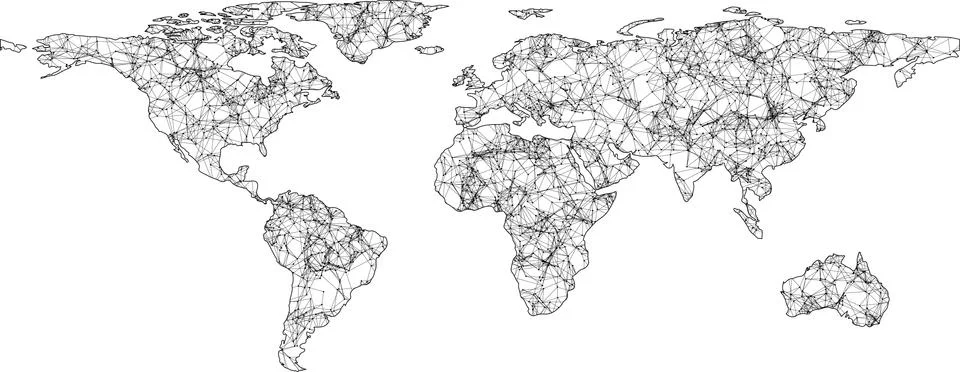 Abstract Digital World Web Map. Abstract Telecommunication World Map. Isolated. Stock Illustration