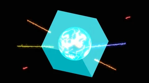 Abstract dimension cube with powerful core and laser energy sending to inside Stock Footage 156371186